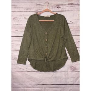 Liberty Love Green Button Up Long Sleeve Shirt Womans Sz XL